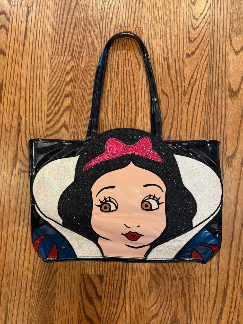 Disney Danielle Nicole Snow White Large Black Patent Sparkle Vinyl Tote Bag